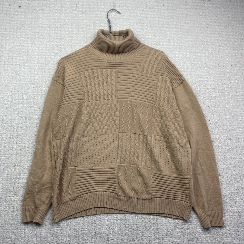 Y2K FAD 3D Cable knit Patchwork Asymmetrical Beige / Tan Mock neck Women Read